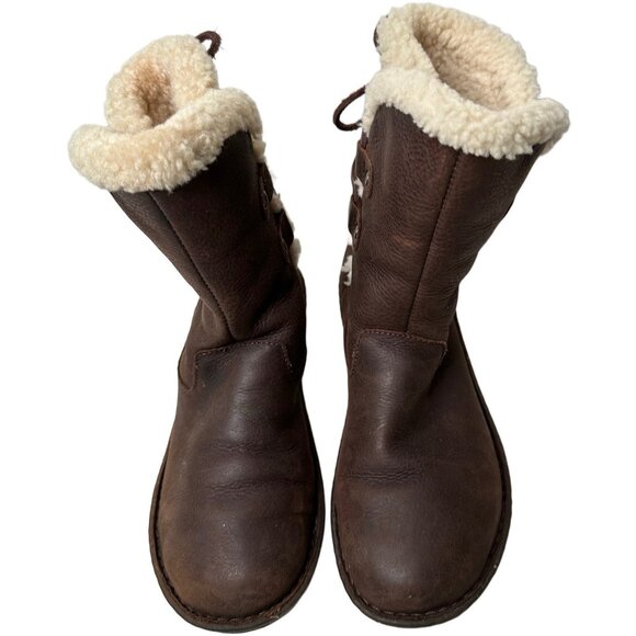 UGG Akadia Women's 9 Stout 1007760 Sherpa Lined Leather Boots Pull on Brown - Picture 3 of 8